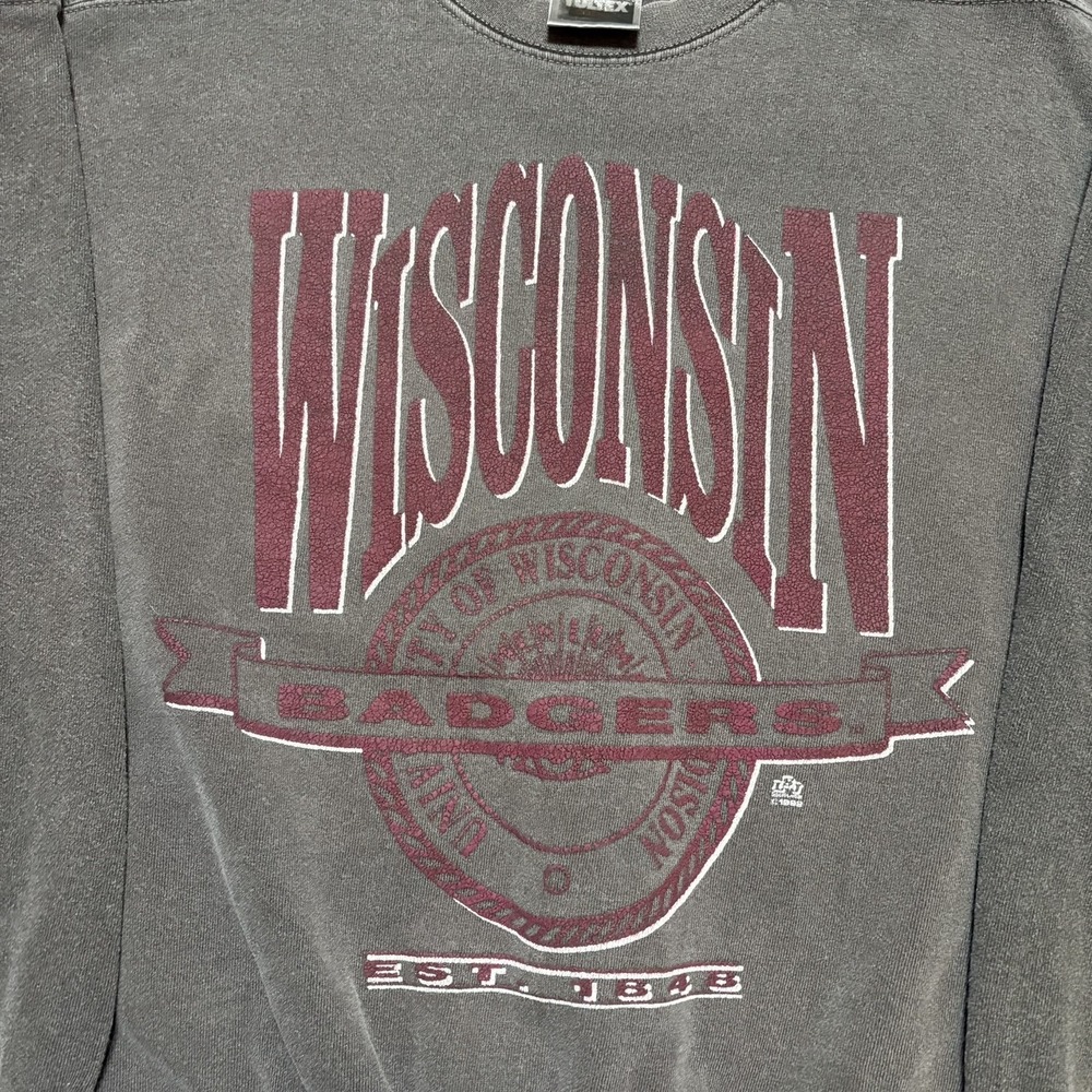 Vtg 90s Wisconsin Badgers Sweatshirt Mens Medium Gray NCAA Collegiate Crewneck - Picture 2 of 10